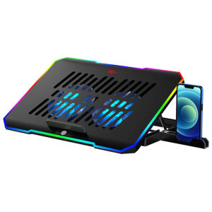 Stand/Cooler notebook Havit F2069, laptop 16 inch, 2 ventilatoare, iluminare RGB, suport telefon, Black