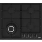 Plita incorporabila Beko HBIAG64225SB, Gaz, 4 arzatoare, Aprindere electrica integrata, Sistem de siguranta, Wok, 60 cm, Negru
