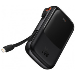 Baseus Qpow Pro Digital Display, 20000 mAh, 1x USB, 1x USB-C, 20 W, Display, Cablu Lightning integrat, Black