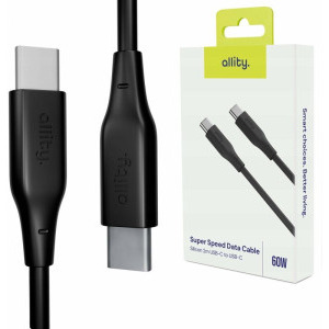 Cablu de date / adaptor Allity AUC-02, USB-C Male la USB-C Male, 60 W 2 m, Black