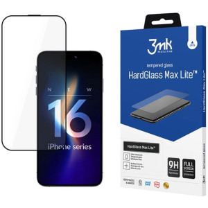 Folie protectie 3MK HardGlass Max Lite pentru iPhone 16 Pro, cu margini negre