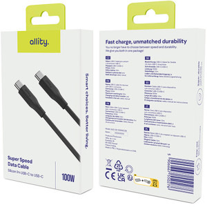 Allity AUC-02, USB-C Male la USB-C Male, 100W, 1 m, Black