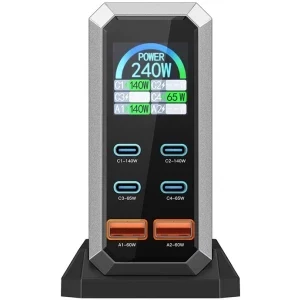 BlitzWolf BW-S31, 4x USB-C, 2x USB, Quick Charge 240 W, Display, Black