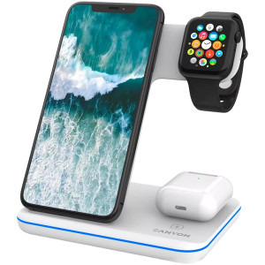Incarcator wireless Canyon 3-in-1 WS-303, Wireless Qi Fast Charge 15 W White