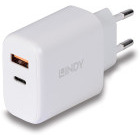 Incarcator retea LINDY 1x USB-C, 1x USB, Quick Charge 30 W, White