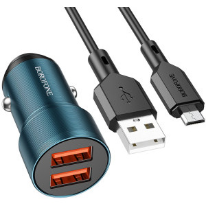 Incarcator auto Borofone BZ19 Wisdom 2x USB 12W + cablu USB la microUSB Black