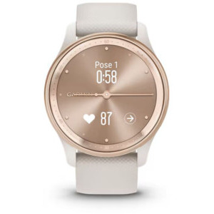 Garmin Vivomove Trend, Silicone band, Peach Gold Stainless Steel Bezel cu carcasa Ivory Case