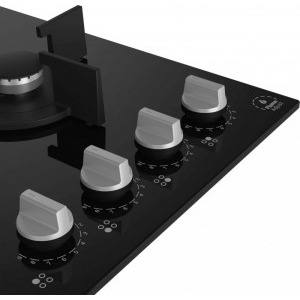 Beko HILW64322S, Gaz, 4 arzatoare, FlameAdjust, Arzator wok, Gratare fonta, 60 cm, Sticla neagra