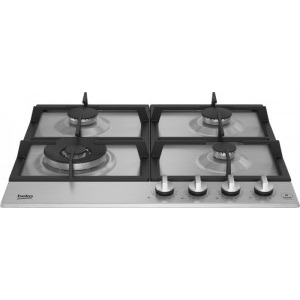 Beko HIAW64325SX, Gaz, 4 arzatoare, FlameAdjust, Arzator wok, Gratare fonta, 60 cm, Inox