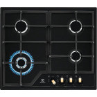 Plita incorporabila Electrolux KGS6436RK, Gaz, 4 arzatoare, Aprindere electrica, Dispozitiv de siguranta, Arzator Wok, Gratare fonta, 60 cm, Negru