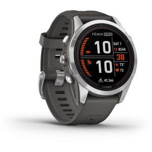 Garmin Fenix 7S Pro Solar, Glass, curea Graphite, Argintiu