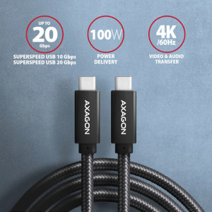 AXAGON USB 3.2 Tip C Male - USB 3.2 Tip C Male, 2m, negru