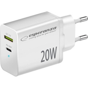 Incarcator retea Esperanza 1x USB, 1x USB-C, 20W White