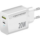 Incarcator retea Esperanza 1x USB, 1x USB-C, 20W White