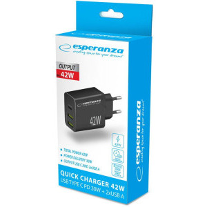 Esperanza 2x USB, 1x USB-C, 42W Black