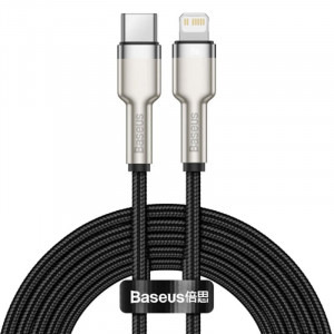 Cablu de date / adaptor Baseus Cafule Metal, CATLJK-A01, USB-C Male la Lightning Male, 1 m, Black
