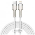 Cablu de date / adaptor Baseus Cafule Metal, CATLJK-B02, USB-C Male la Lightning Male, 2 m, White