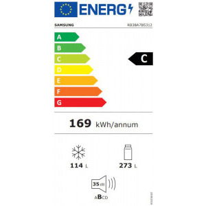 Samsung RB38A7B5312/EF, Bespoke, 387 L, Full No Frost, Twin & Metal Cooling, Cool Select+, Digital Inverter, Clasa C, 203 cm, Sticla alba