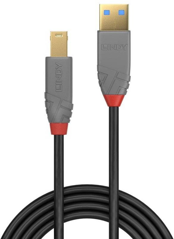 Cablu periferice LINDY Anthra, USB 3.0 Male tip A - USB 3.0 Male tip B, 5m, negru-gri