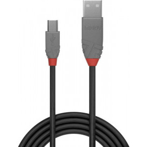 Cablu periferice LINDY USB 2.0 Male tip A - miniUSB 2.0 Male tip B, 2m, negru-gri