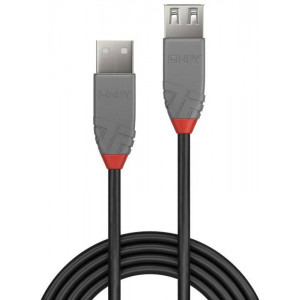 Cablu periferice LINDY Anthra, USB 2.0 Male tip A - USB 2.0 Female tip A, 3m, negru-gri