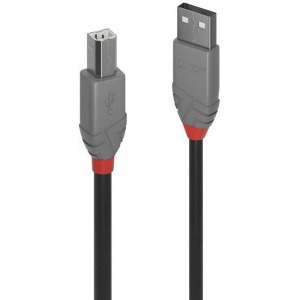 LINDY Anthra, USB 2.0 Male tip A - USB 2.0 Male tip B, 7.5m, negru-gri