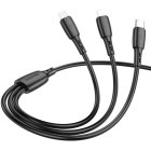 Cablu de date / adaptor Borofone BX71 USB Male la USB-C Male + micro USB Male + Lightning Male, 1 m, Black