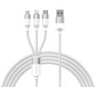 Cablu de date / adaptor Baseus StarSpeed, USB Male la USB-C Male + micro USB Male + Lightning Male, 1.2 m, White