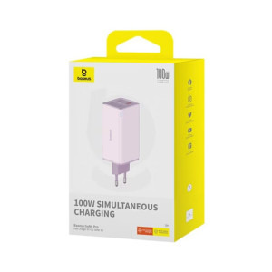 Baseus GaN6 Pro, 2x USB-C, 2x USB, Quick Charge 100W, Purple + cablu USB-C