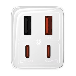 Baseus GaN6 Pro, 2x USB-C, 2x USB, Quick Charge 65W, White + cablu USB-C