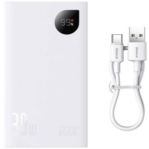 Baseus Adaman2 Digital Display, 20000 mAh, 30W VOOC Edition, White, cablu USB la USB-C inclus