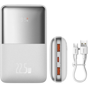 Baseus Bipow Pro 20000 mAh, 2x USB, 1x USB-C, 22.5W White cablu USB la USB-C