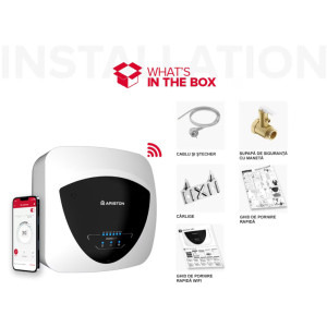 Ariston electric Andris Elite Wi-Fi 10/5 EU, 10 L, 1200 W, Butoane soft touch, Control vocal, Clasa A, Montare deasupra chiuvetei, Alb