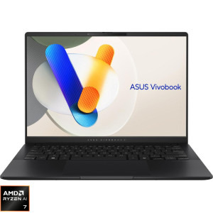 Laptop ASUS 14 Vivobook S 14 OLED M5406KA, 3K 120Hz, Procesor AMD Ryzen™ Al 7 350 (16M Cache, up to 5.0 GHz), 24GB LPDDR5X, 1TB SSD, AMD Radeon 860M, No OS, Neutral Black